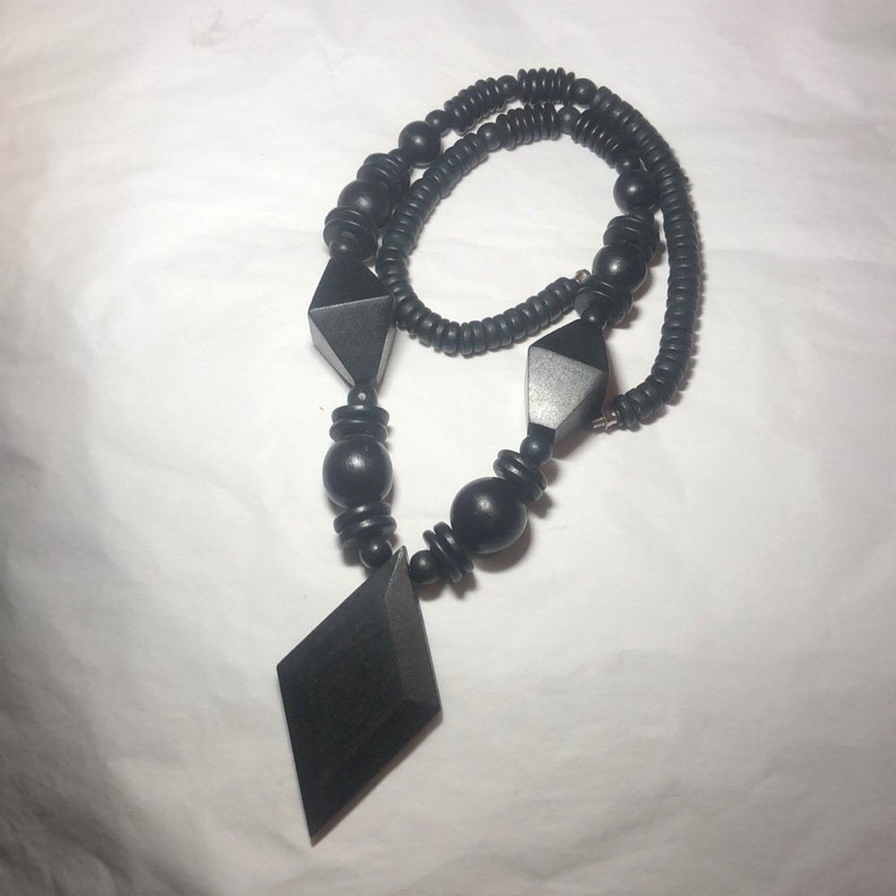 Geometric Black Wood Bead Necklace